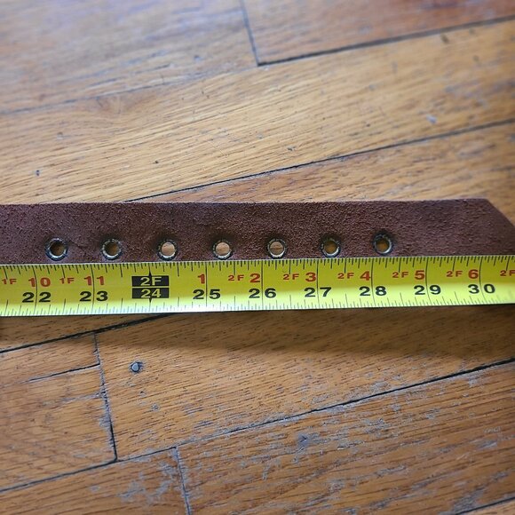 Vintage 26" Leather Belt Brass Tone Belt Buckle Men Symbol 22 24 28 - Picture 3 of 3